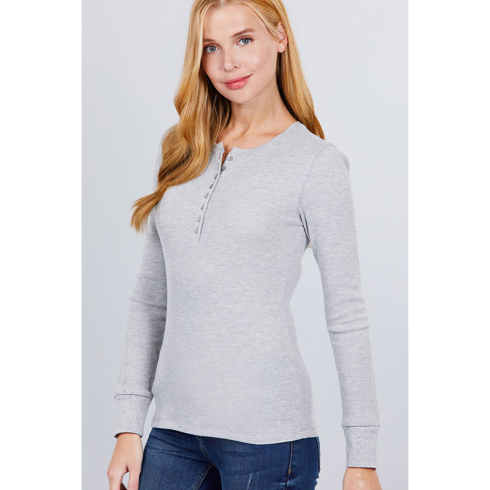 Long Slv Henley Thermal Top - Picture 3 of 7